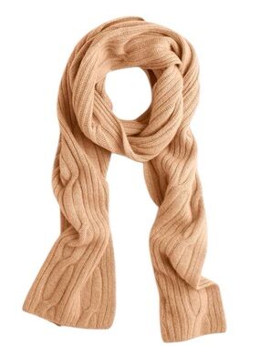 J.Crew Cashmere Ribbed Cable Knit Scarf Camel Beige NWT Long 80”